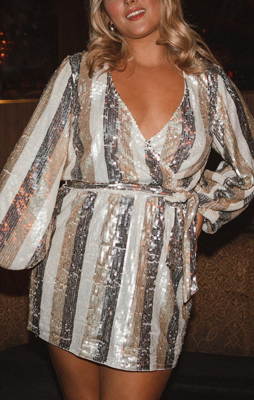 Show Me Your Mumu Wear Me Out Dress Champagne Beaded Sequins S NWT